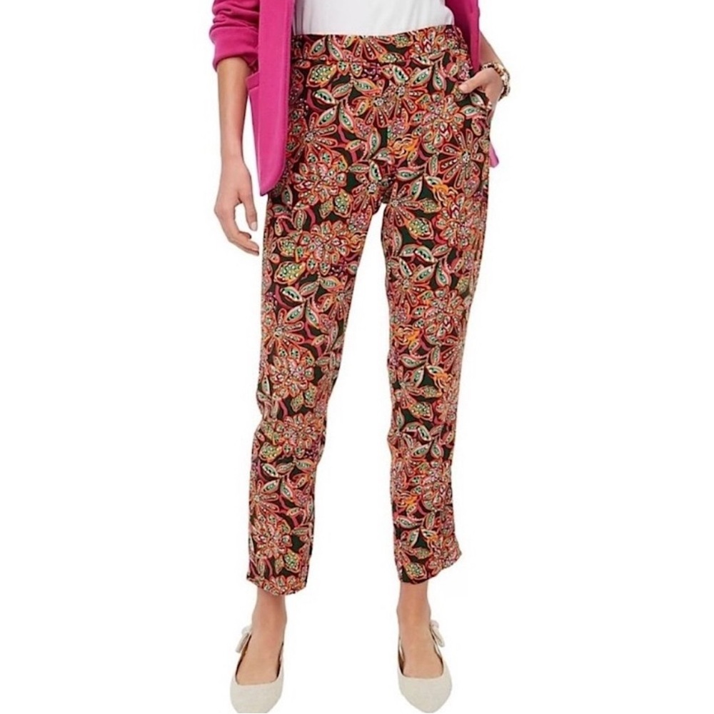 J.Crew Jamie Elastic Waist Floral Pant Verte Fern Canyon 14 Relaxed Fit‎ Cropped